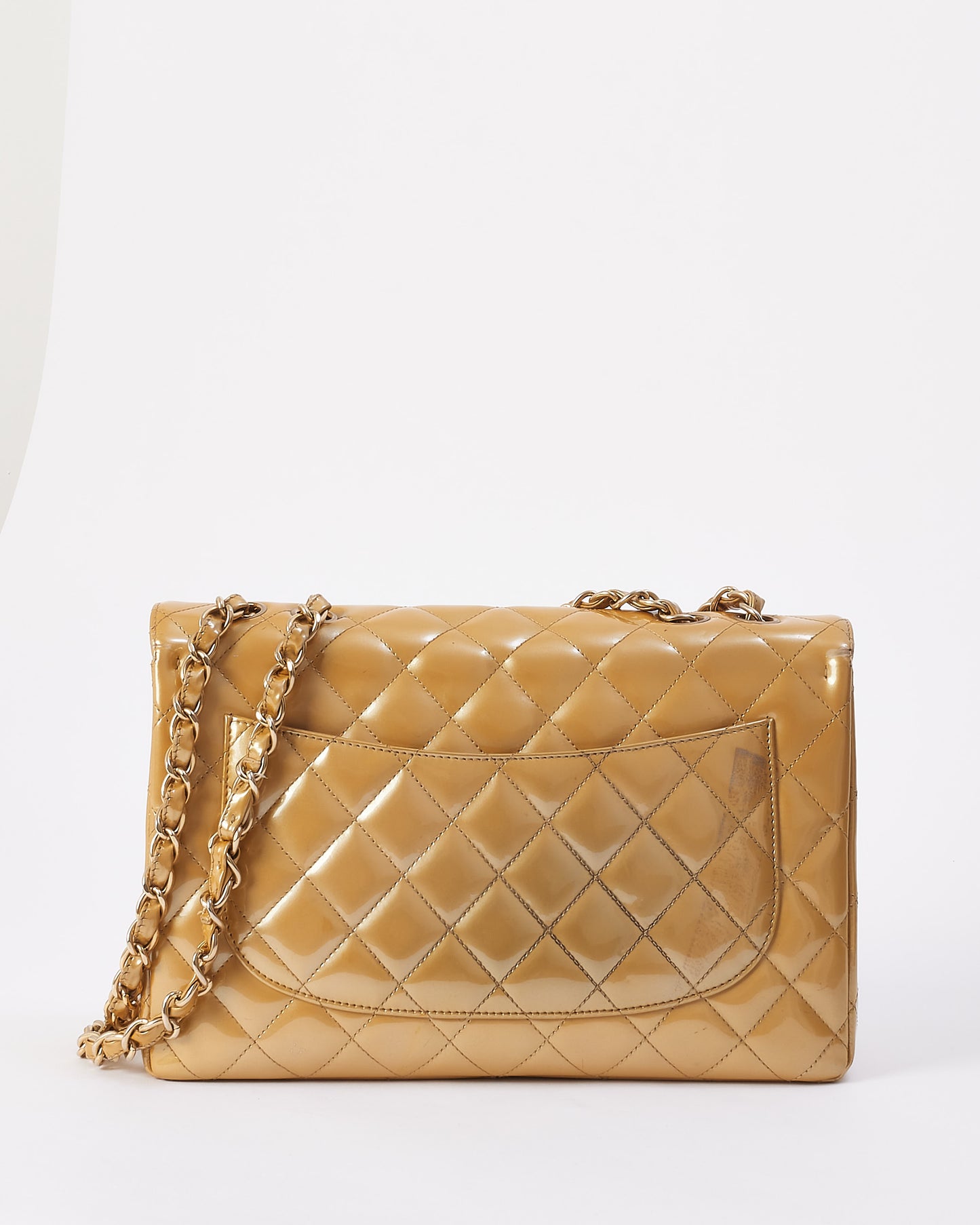 Chanel Gold Patent Leather Quilted Jumbo Single Flap Bag