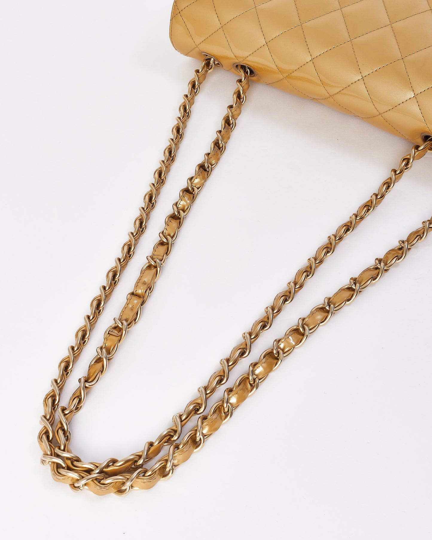 Chanel Gold Patent Leather Quilted Jumbo Single Flap Bag