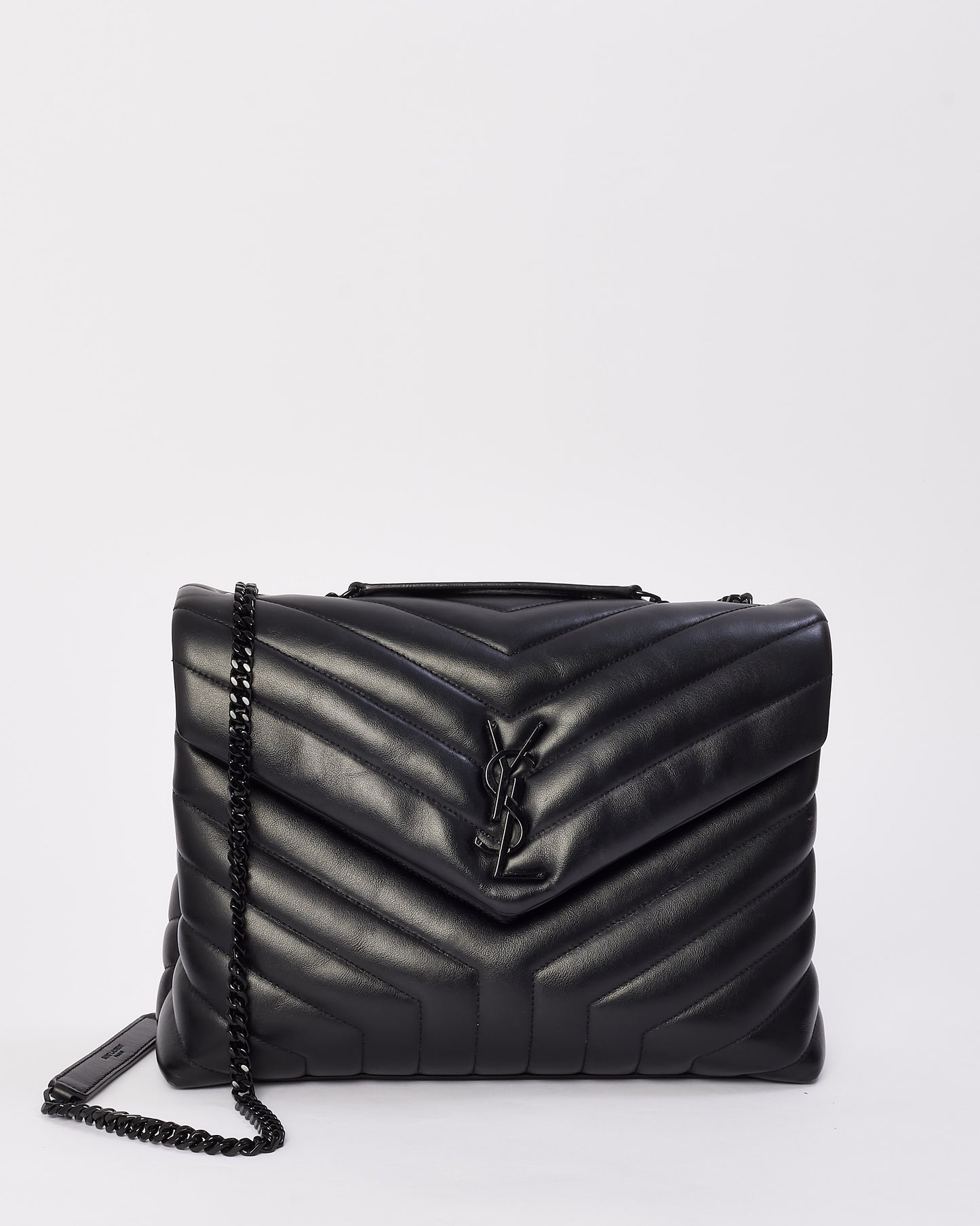 Saint Laurent Black Quilted Y Leather Lou Lou Medium Chain Bag