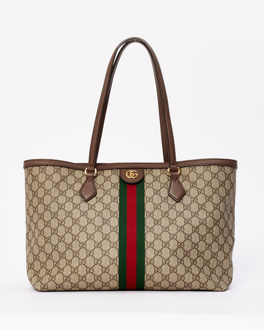 Gucci Brown GG Supreme Medium Ophidia Web Tote Bag