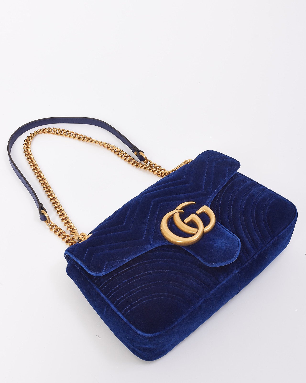 Gucci Blue Velvet GG Marmont Medium Matelassé Shoulder Bag