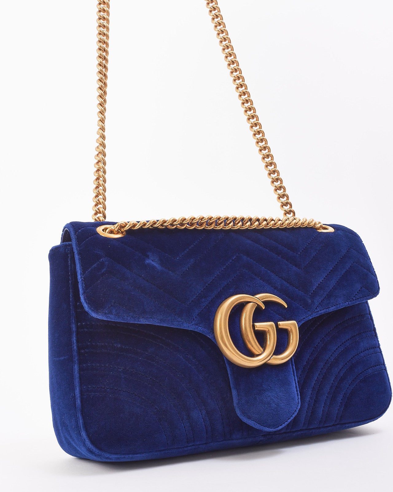 Gucci Blue Velvet GG Marmont Medium Matelassé Shoulder Bag