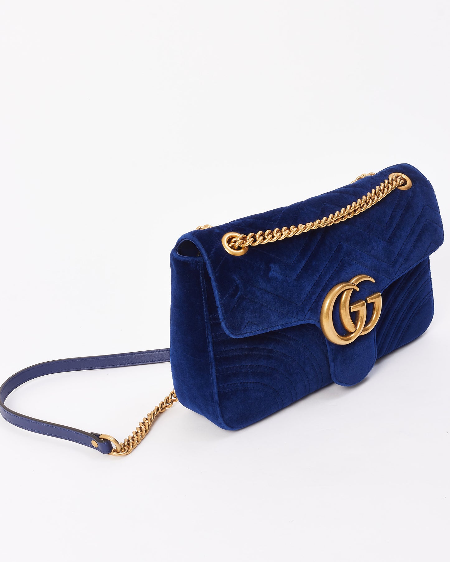 Gucci Blue Velvet GG Marmont Medium Matelassé Shoulder Bag