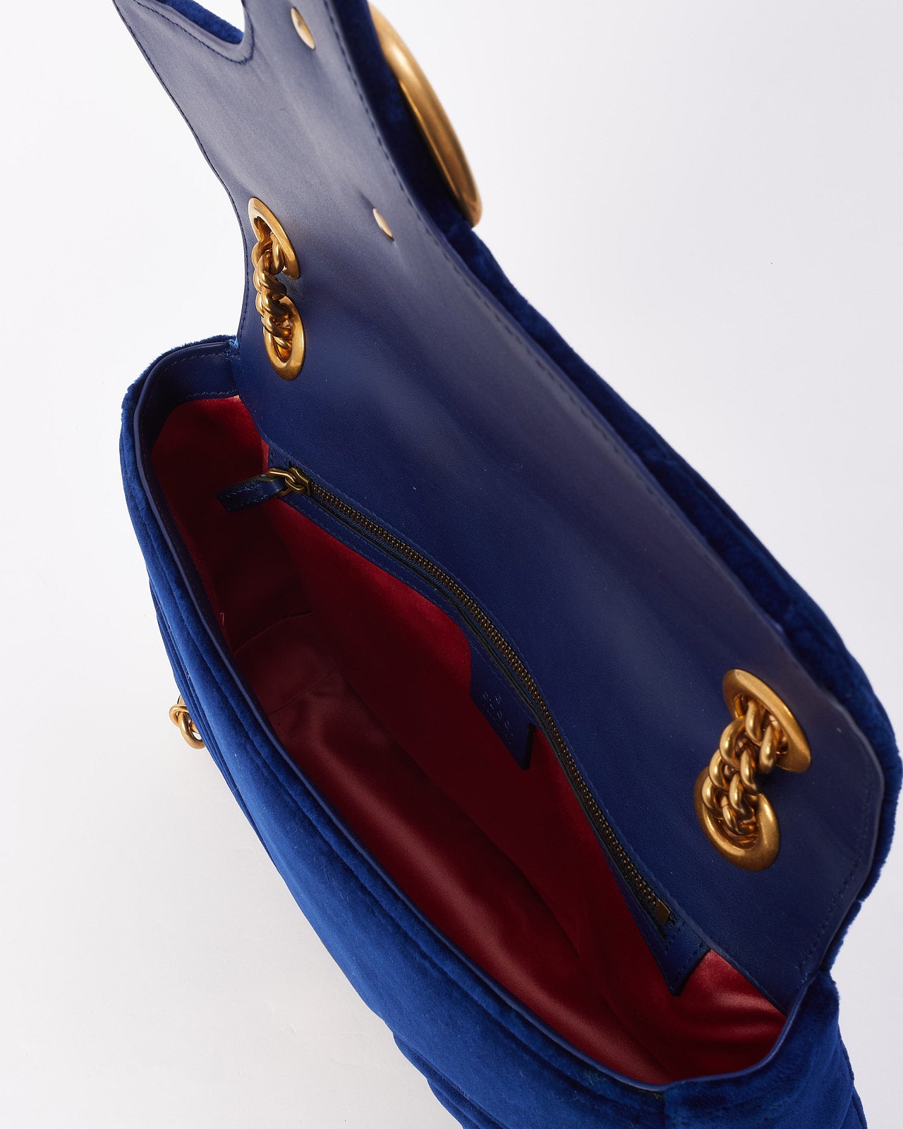 Gucci Blue Velvet GG Marmont Medium Matelassé Shoulder Bag