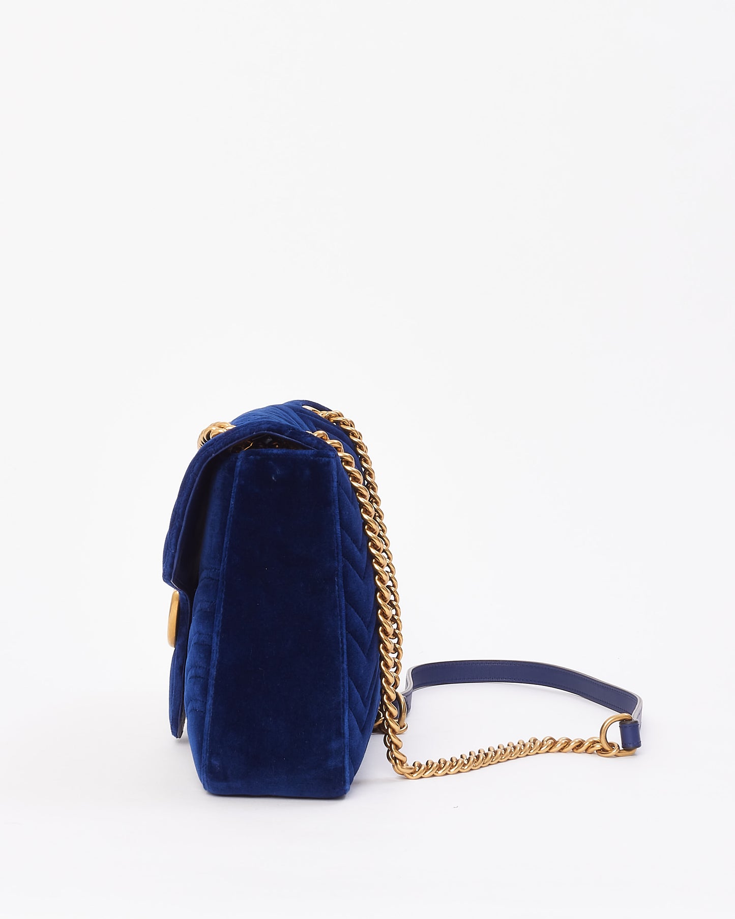 Gucci Blue Velvet GG Marmont Medium Matelassé Shoulder Bag