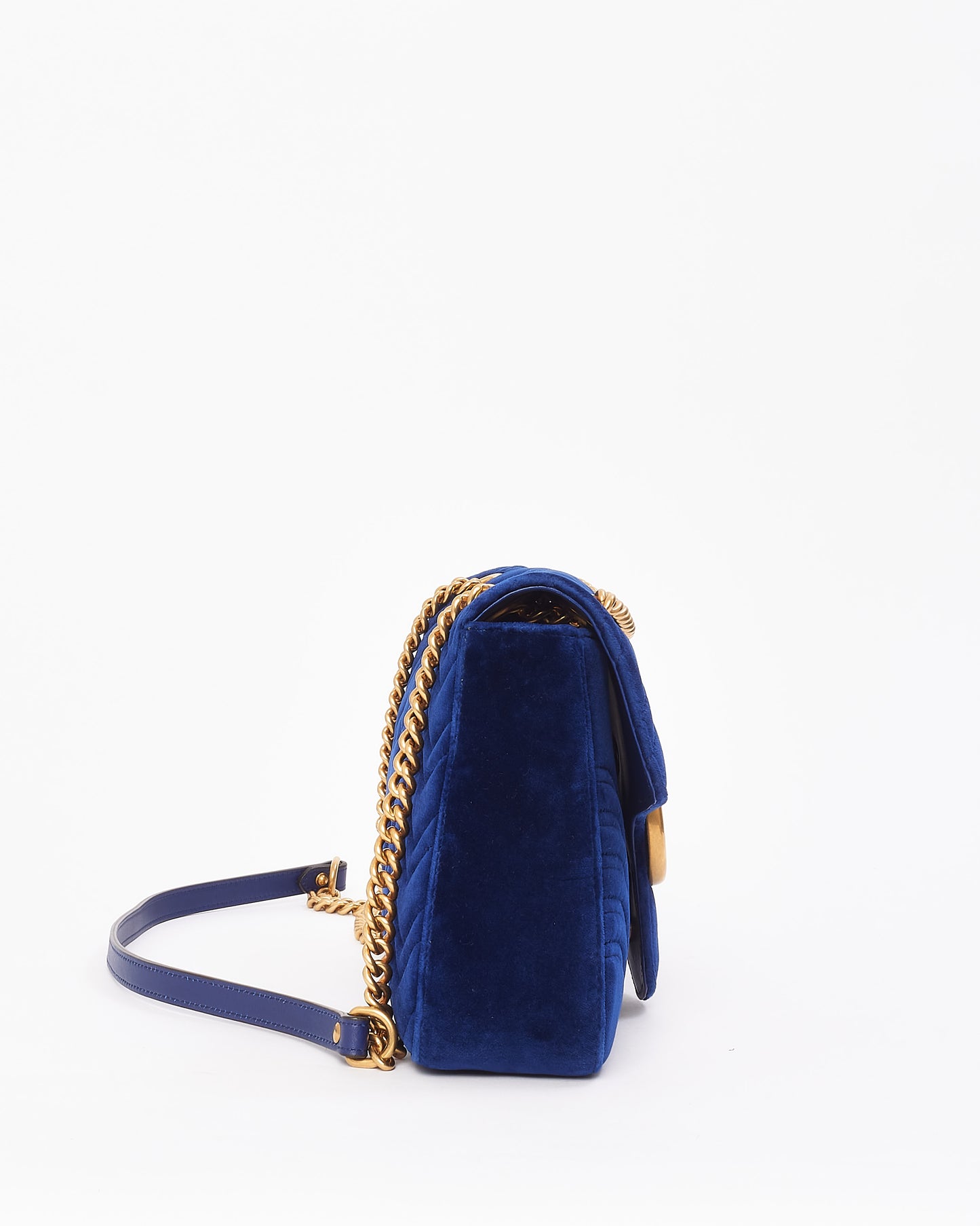 Gucci Blue Velvet GG Marmont Medium Matelassé Shoulder Bag