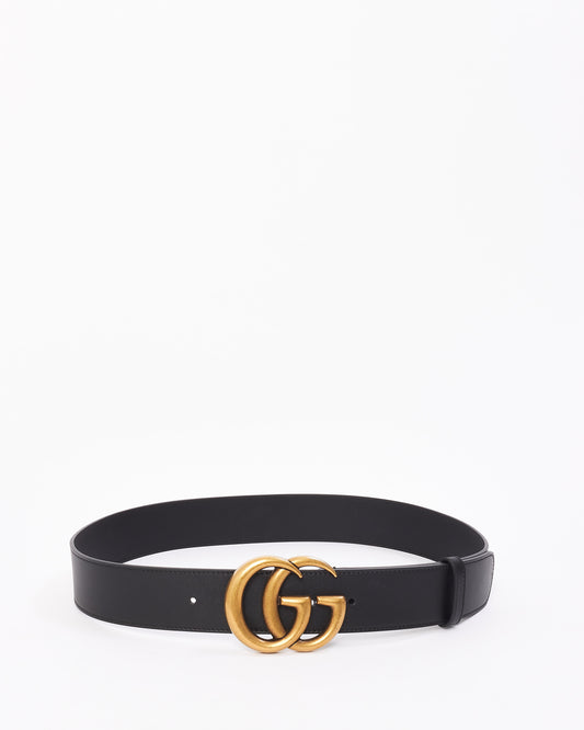 Gucci Black Leather Double GG Marmont Belt - 85/34