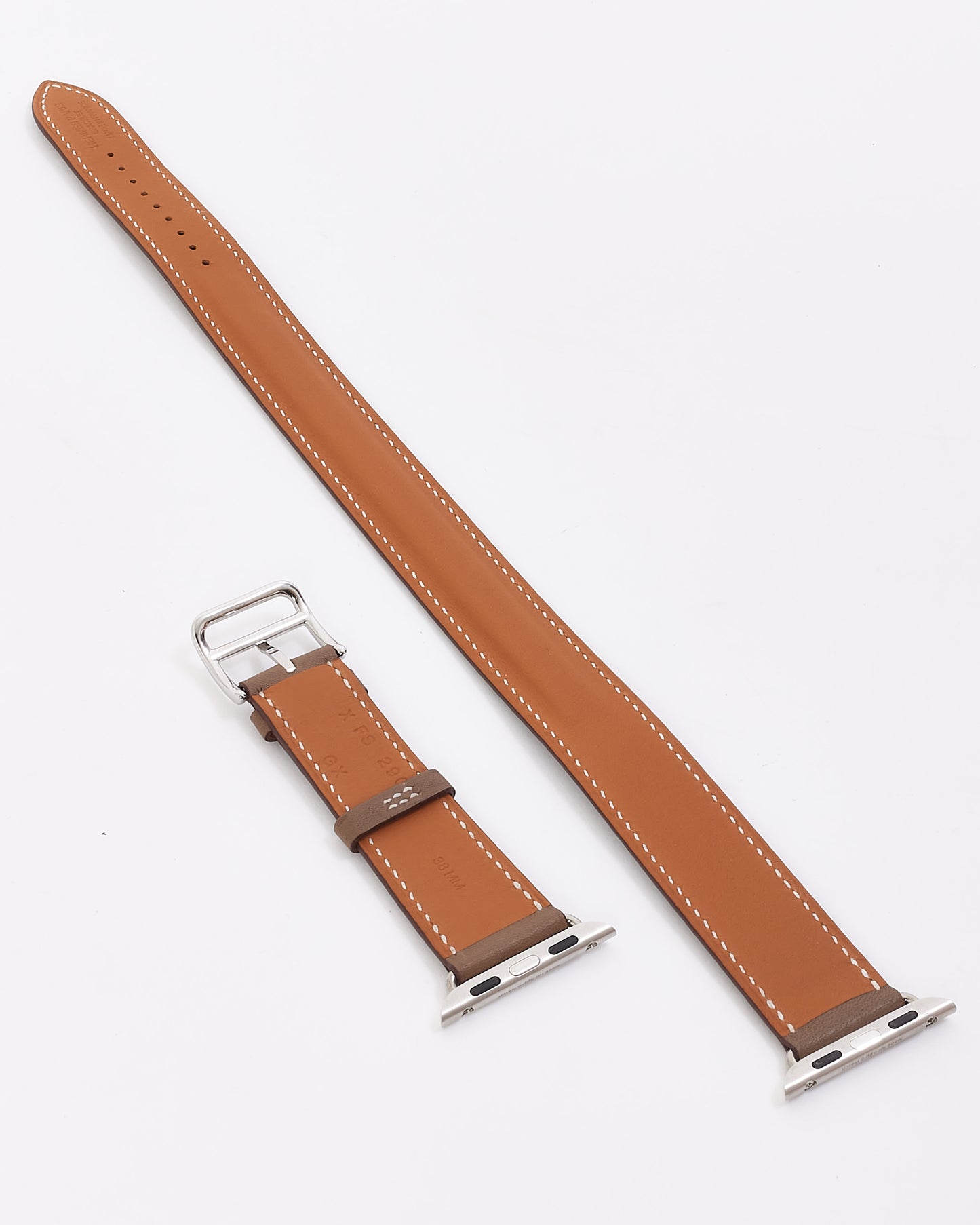 Bracelet Apple Watch Hermès Etoupe &amp; Cuir Doré 38 mm