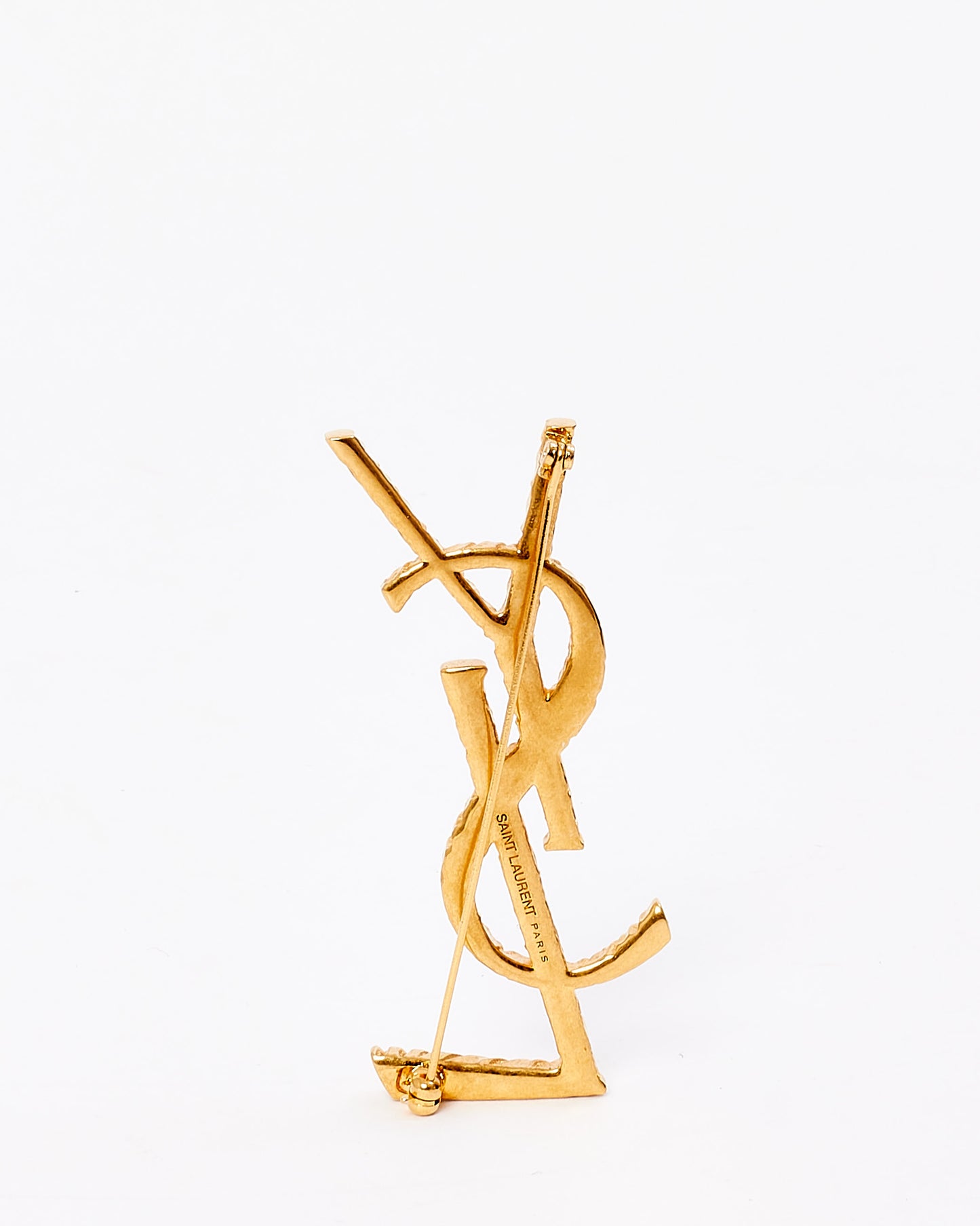 Saint Laurent Gold Twsited Opyum Logo Brooch