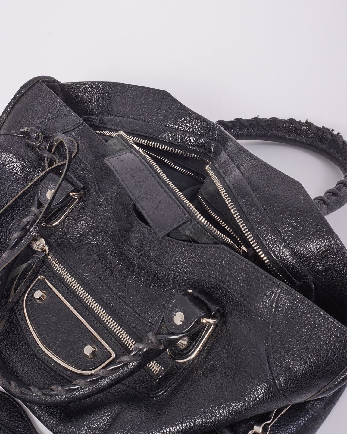 Balenciaga Black Leather Motocross Metallic Edge City Bag