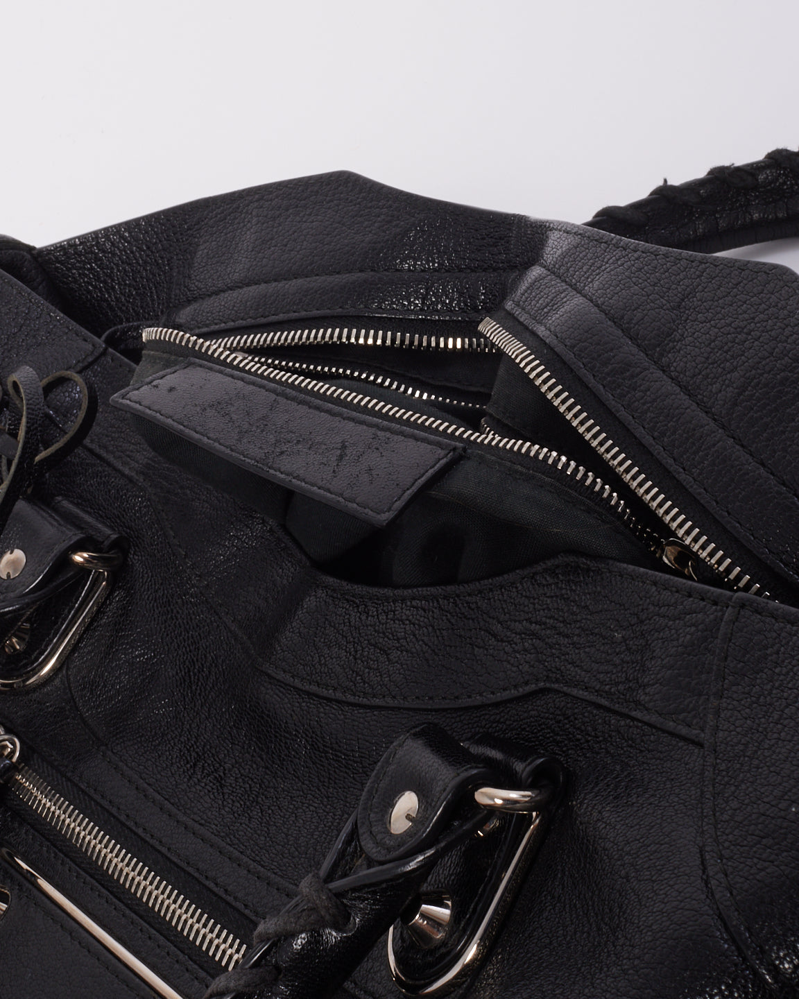 Balenciaga Black Leather Motocross Metallic Edge City Bag