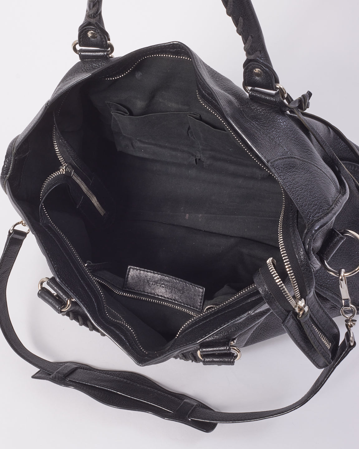 Balenciaga Black Leather Motocross Metallic Edge City Bag