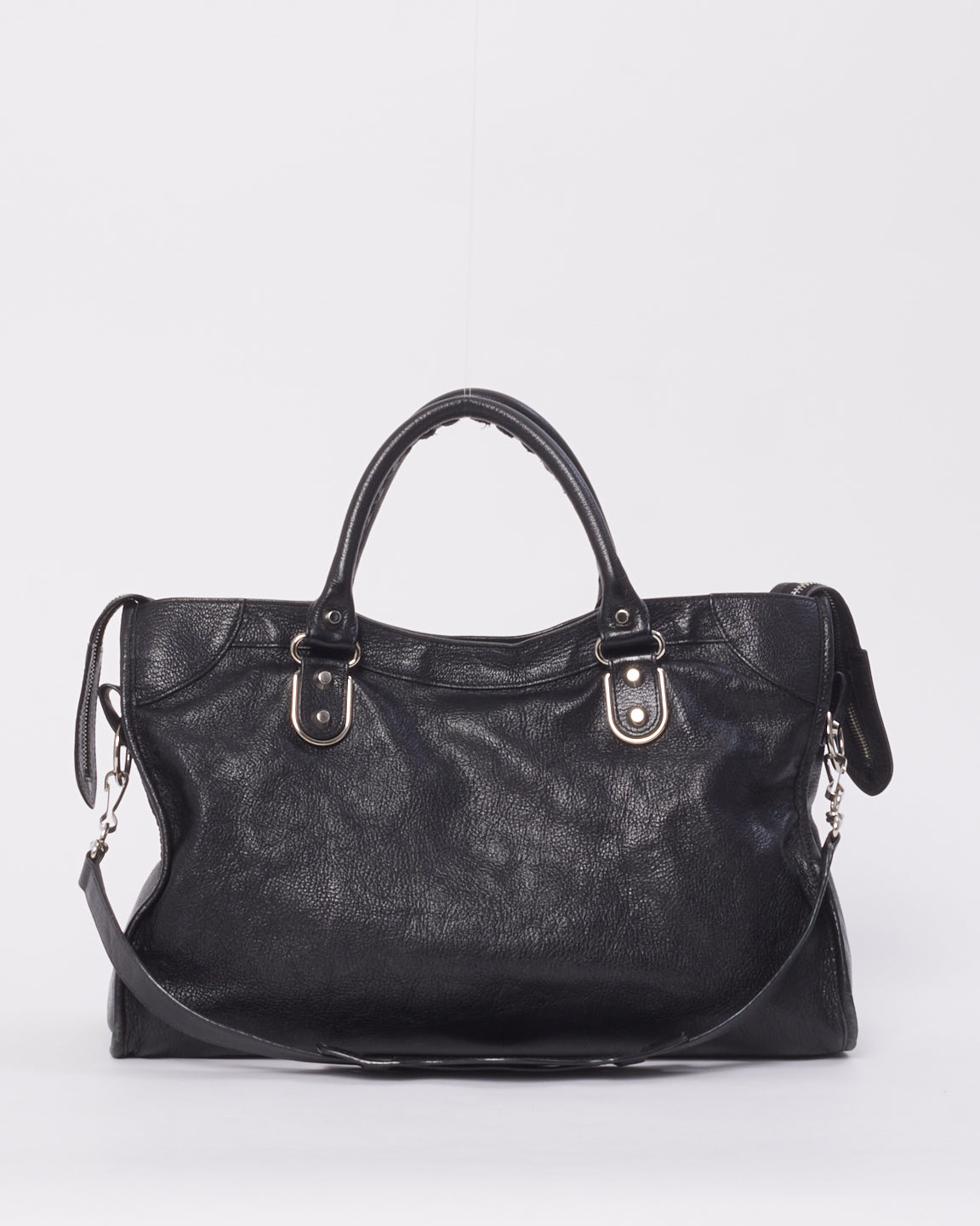 Balenciaga Black Leather Motocross Metallic Edge City Bag