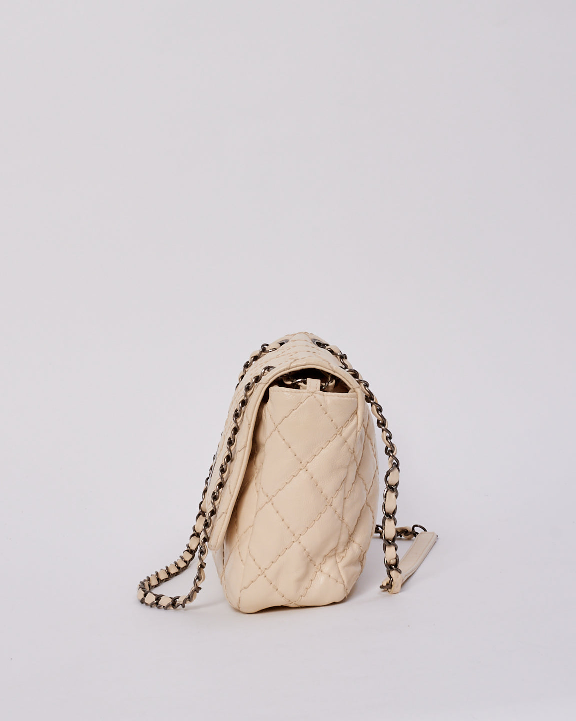 Chanel Beige Matelasse Leather with Aged Silver Hardware Flap Bag