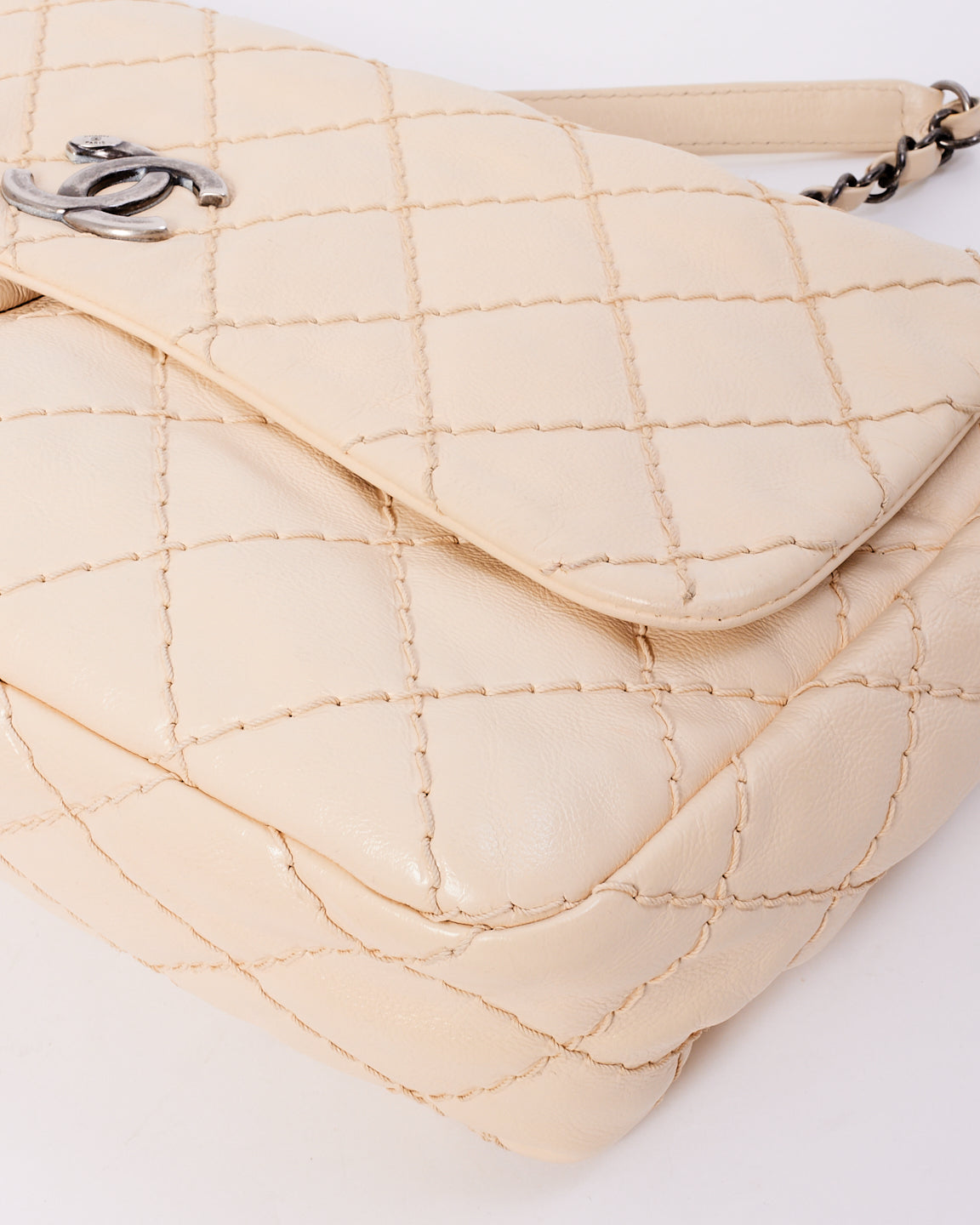 Chanel Beige Matelasse Leather with Aged Silver Hardware Flap Bag