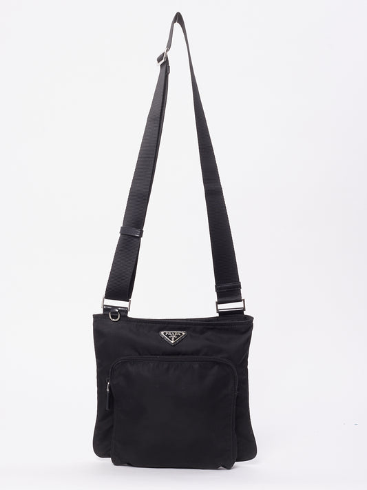 Prada Black Nylon Tessuto Flat with Front Pocket  Messenger Crossbody Bag