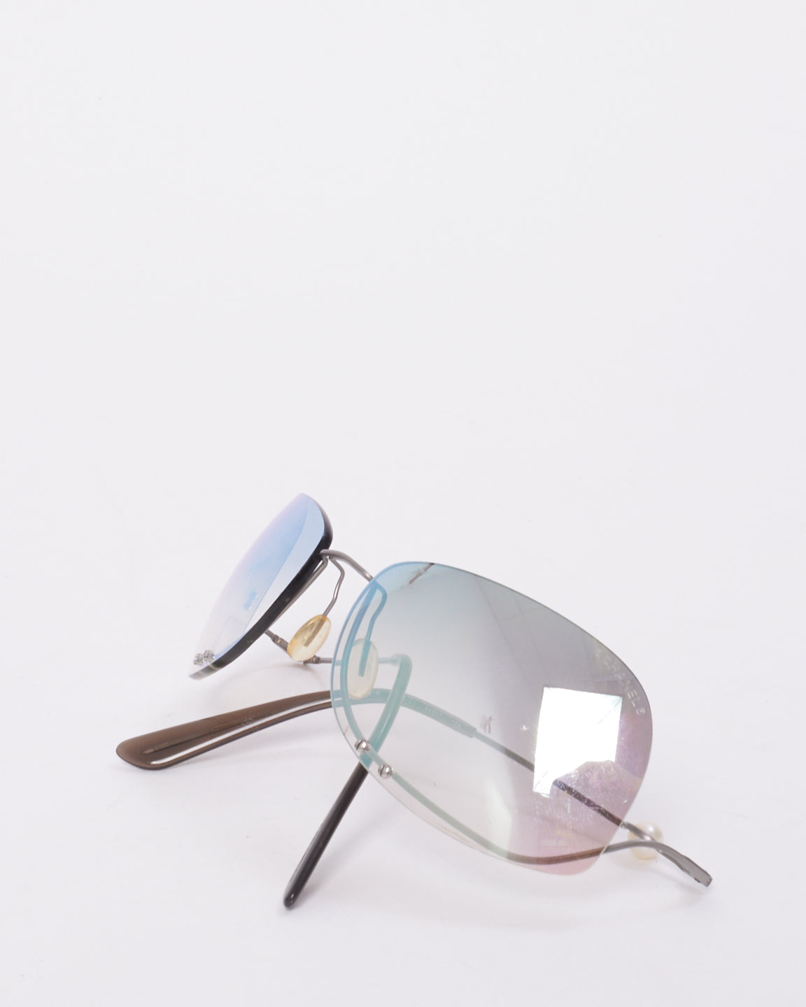 Chanel Vintage Silver Metal Rimless CC Logo 4052 Sunglasses