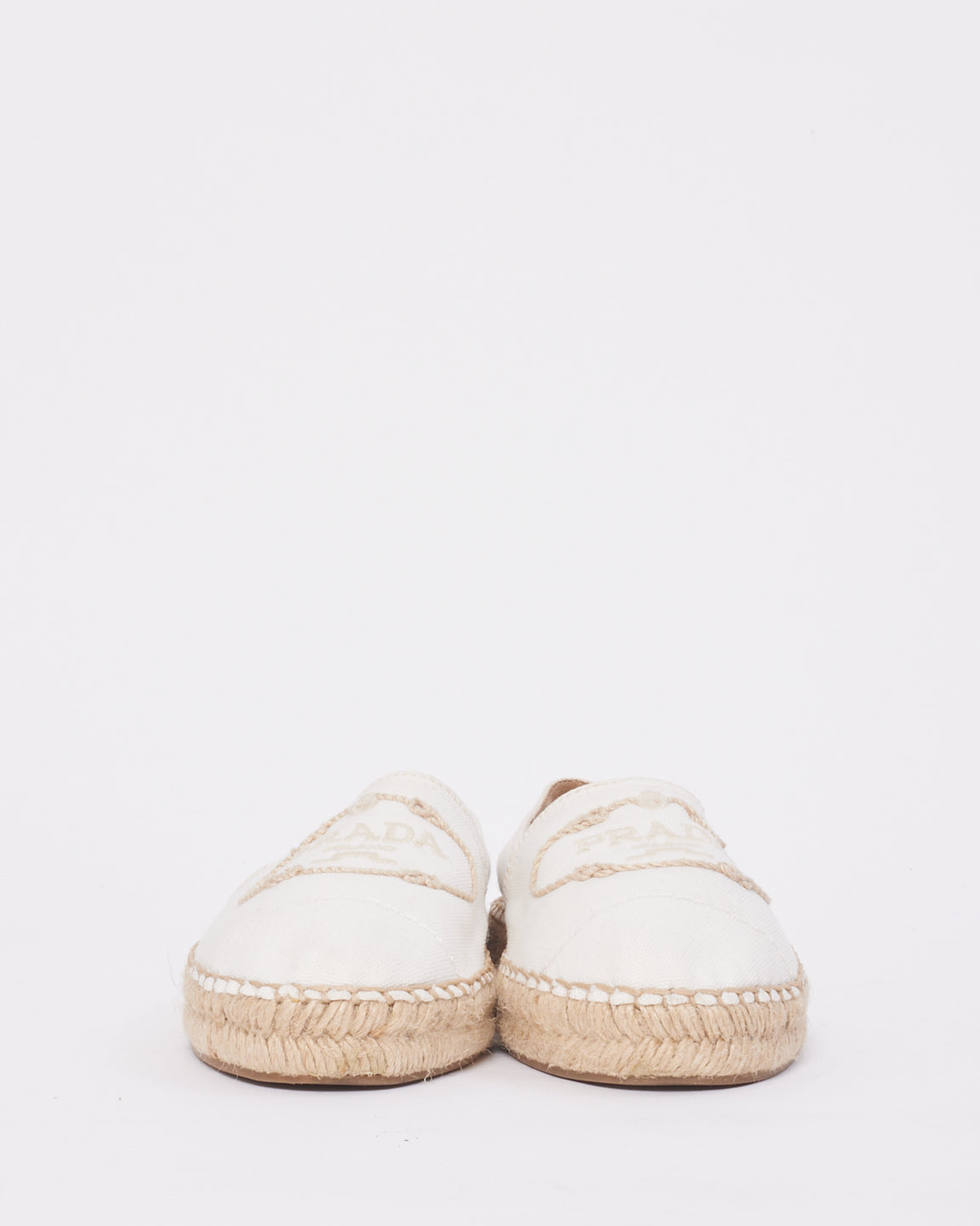 Prada White Canvas Logo Espadrille Shoes - 37