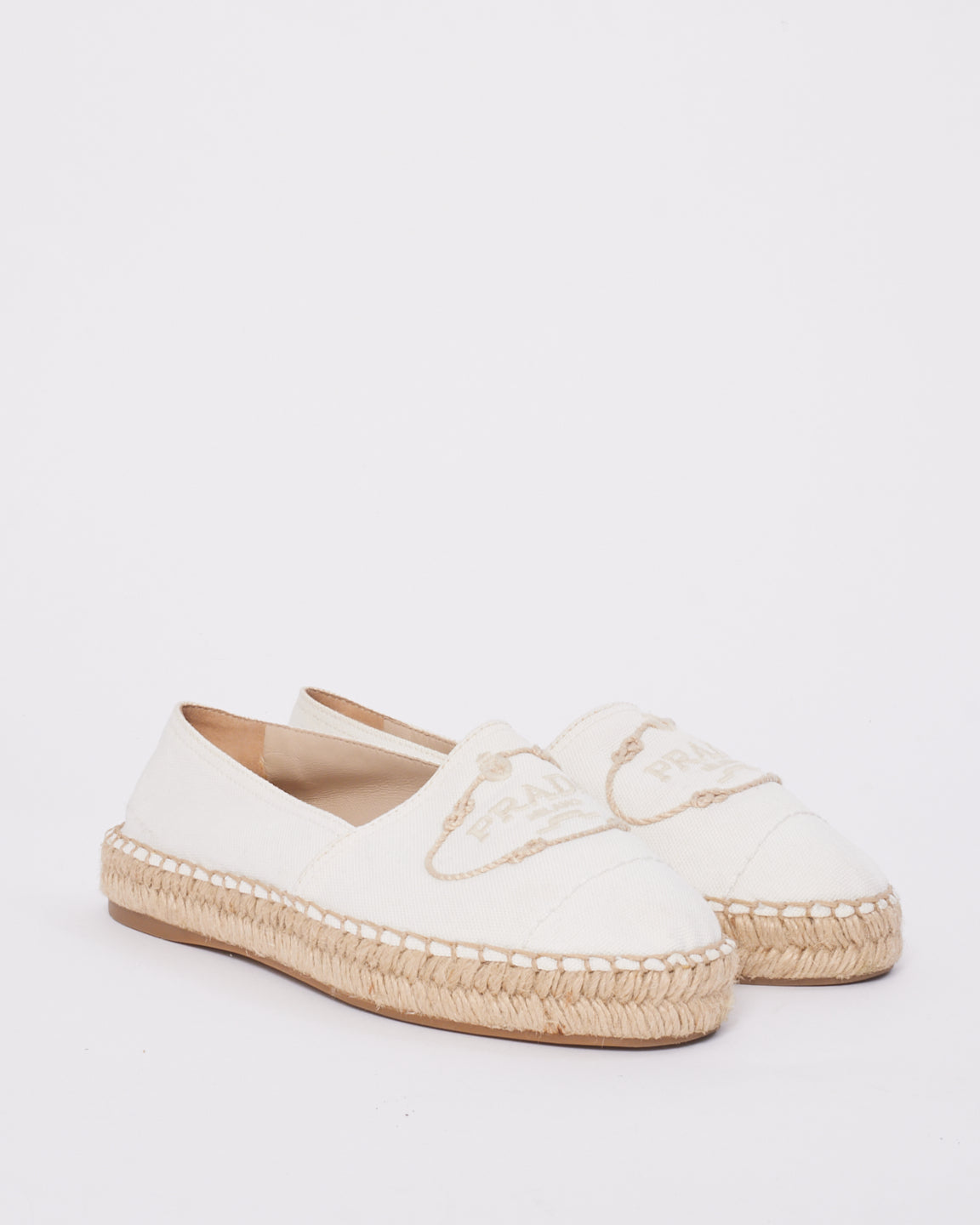 Prada White Canvas Logo Espadrille Shoes - 37