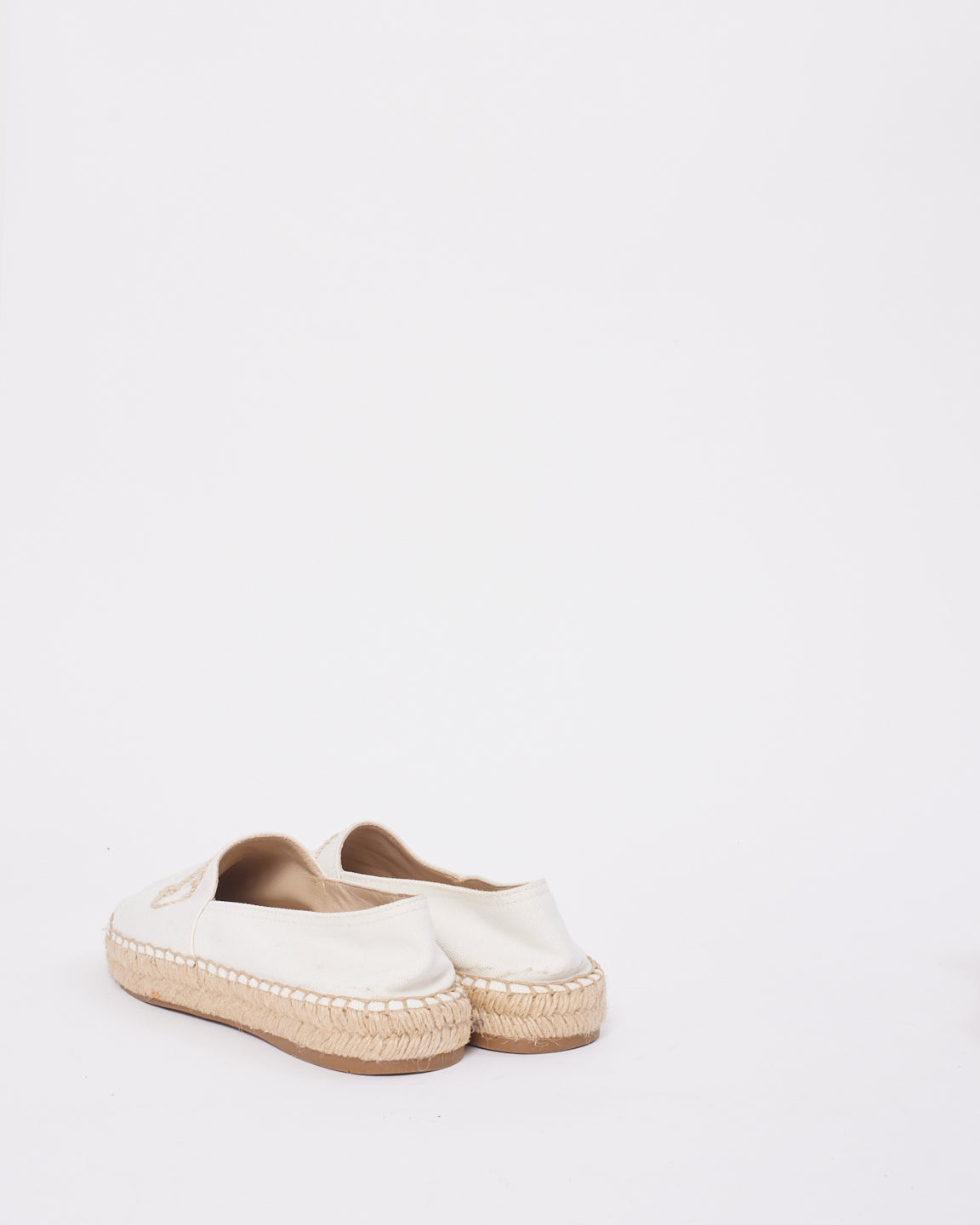 Prada White Canvas Logo Espadrille Shoes - 37