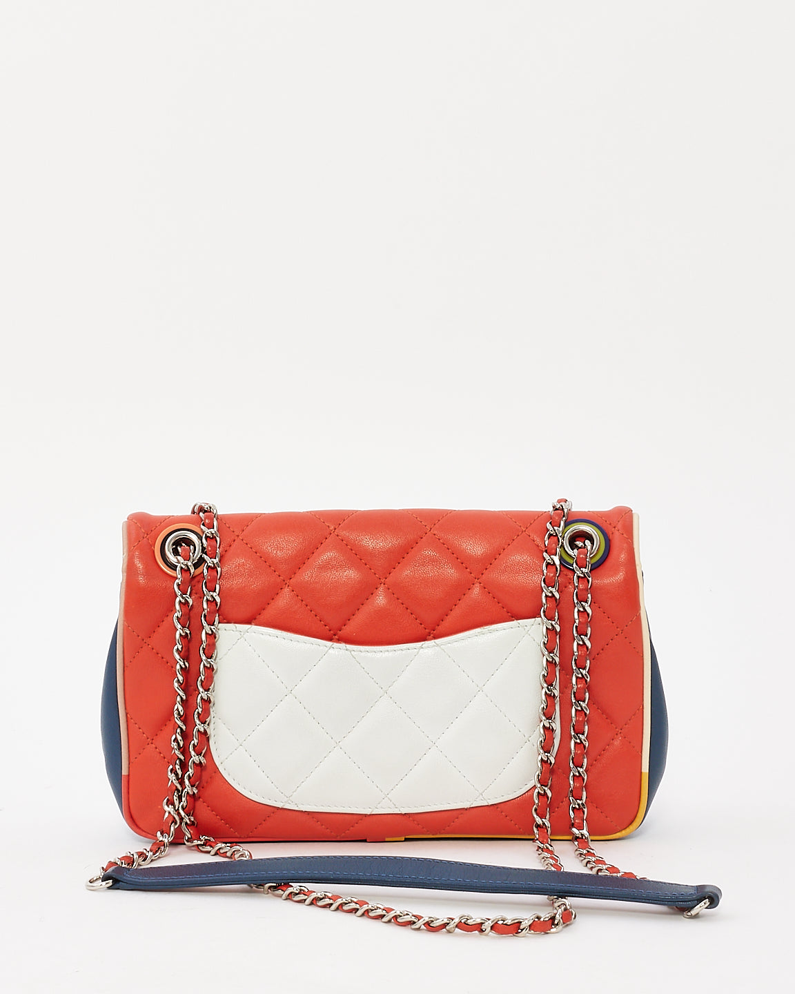 Chanel Coral & Navy Quilted Leather Paris-Cuba Single Flap Bag with Silver Hardware