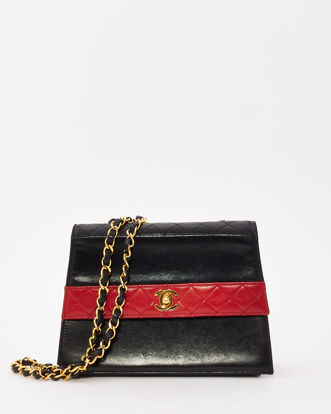 Chanel Vintage Black & Red Leather Trapezoid Shoulder Bag GHW