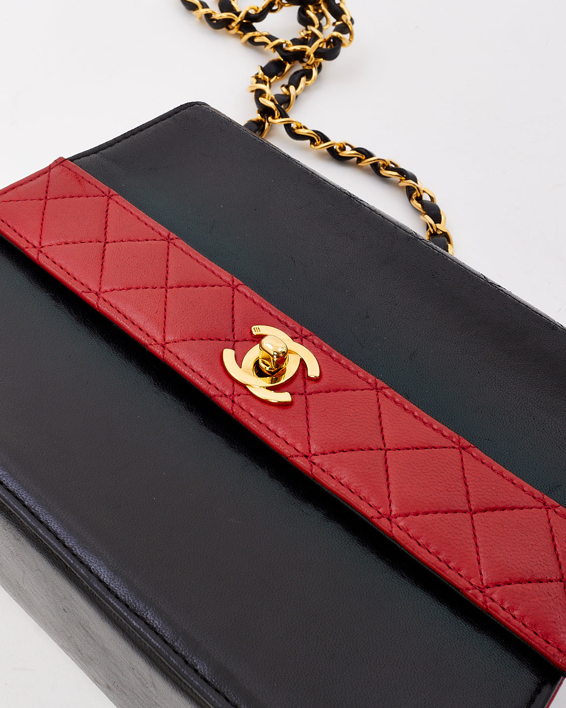 Chanel Vintage Black & Red Leather Trapezoid Shoulder Bag GHW