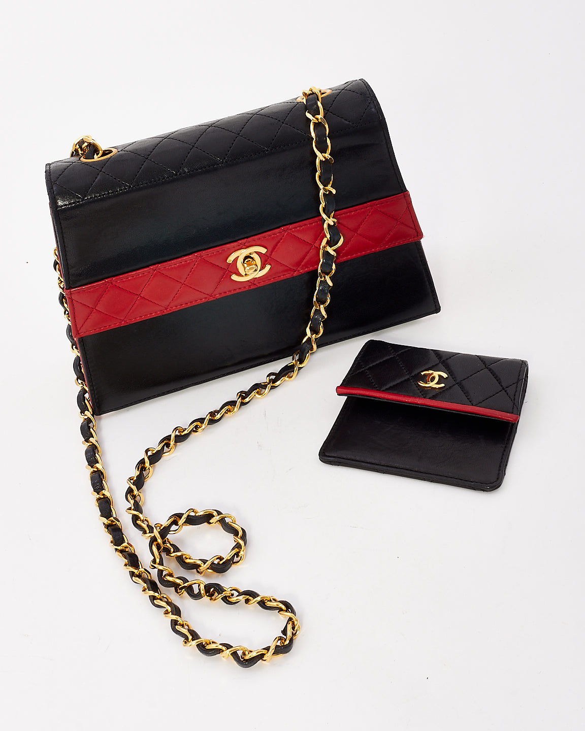 Chanel Vintage Black & Red Leather Trapezoid Shoulder Bag GHW