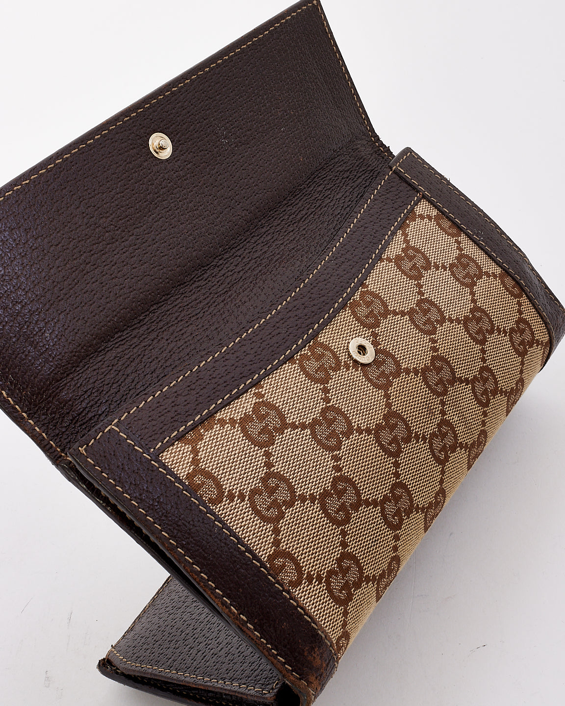 Gucci Brown GG Monogram Canvas Nailhead Studded Long Wallet