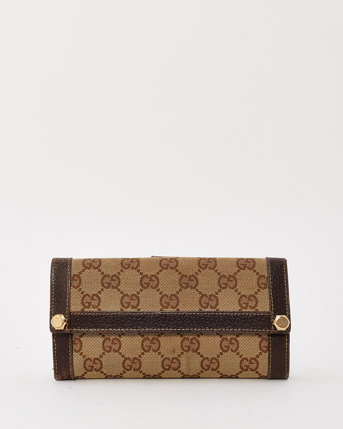 Gucci Brown GG Monogram Canvas Nailhead Studded Long Wallet