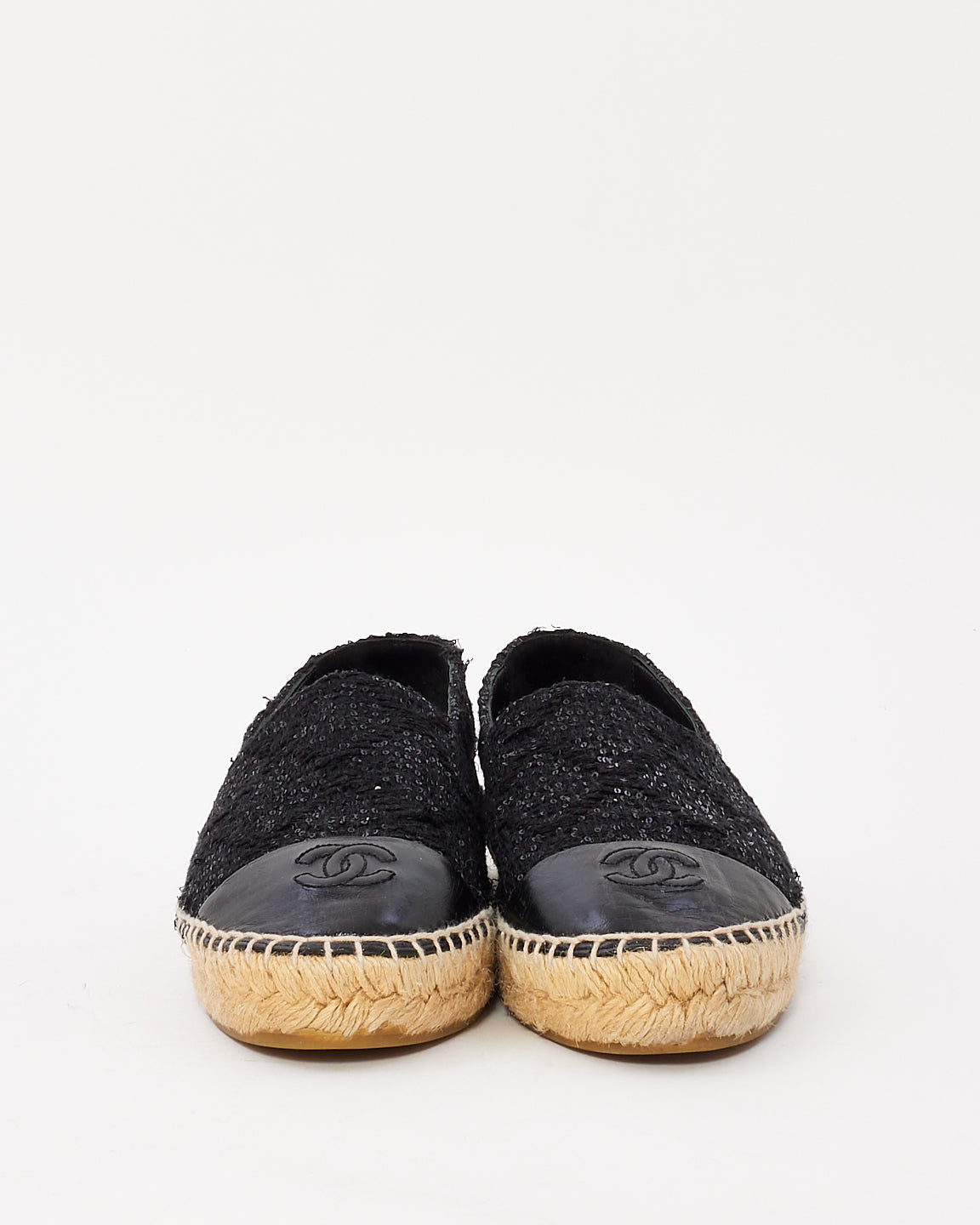 Chanel Black Tweed Sequin Espadrille - 39