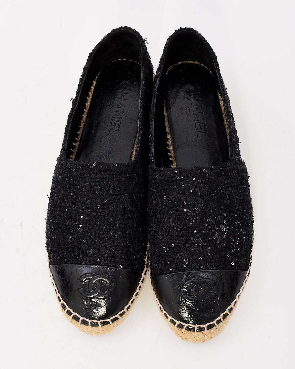 Chanel Black Tweed Sequin Espadrille - 39