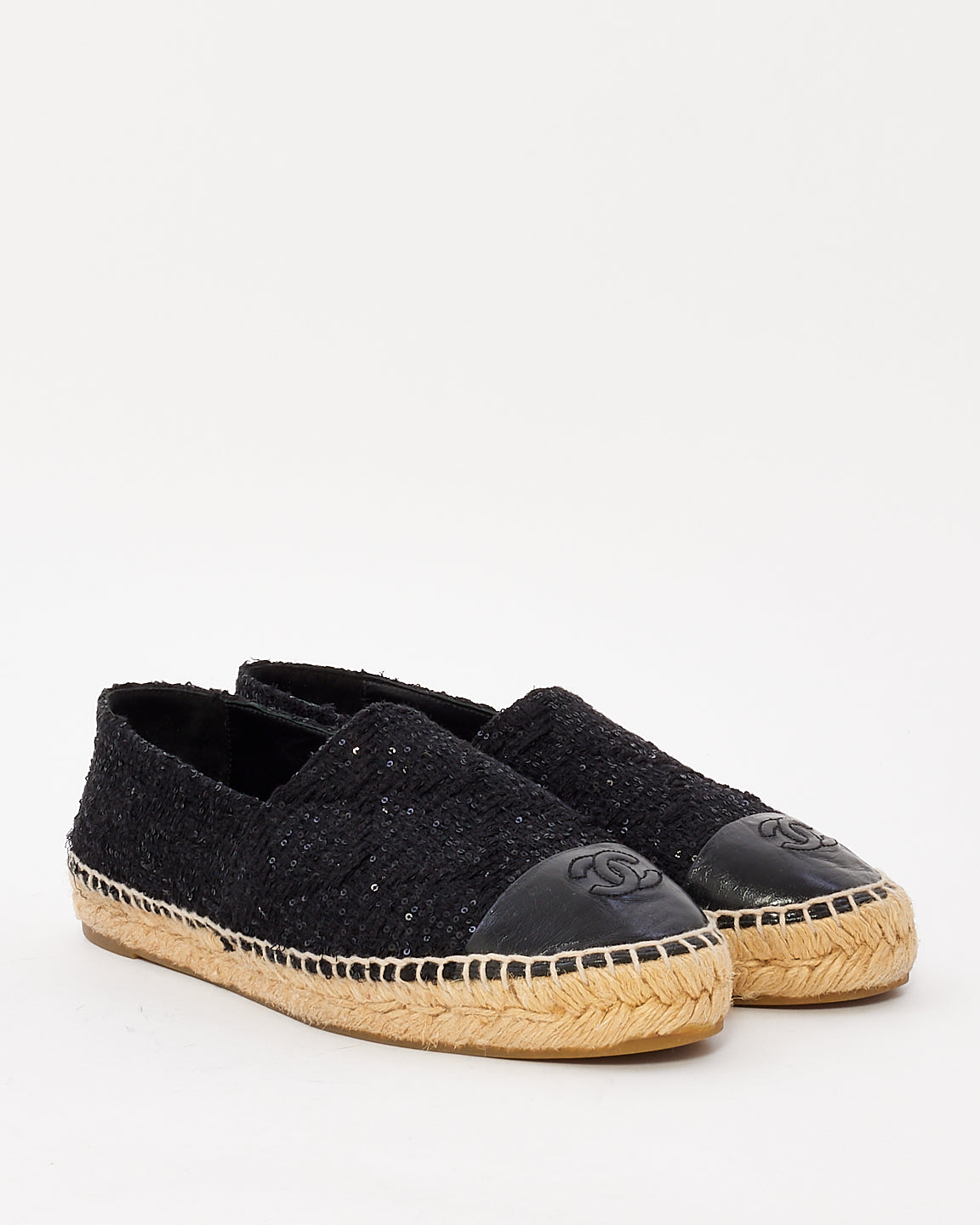 Chanel Black Tweed Sequin Espadrille - 39