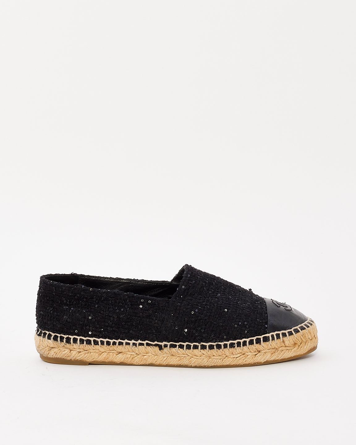 Chanel Black Tweed Sequin Espadrille - 39