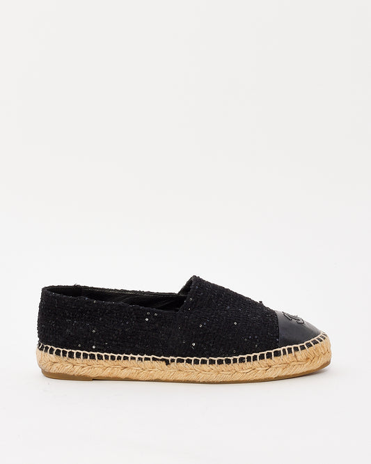 Chanel Black Tweed Sequin Espadrille - 39