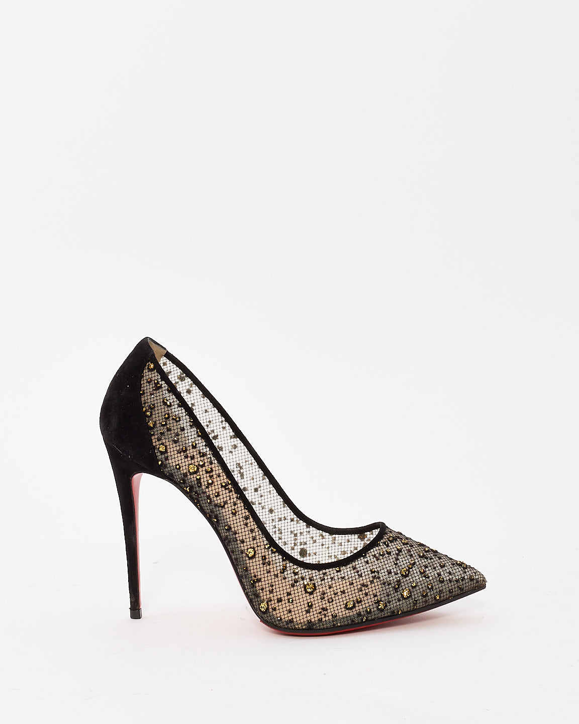 Christian Louboutin Escarpins à bout pointu ornés de cristaux en maille noire - 38,5