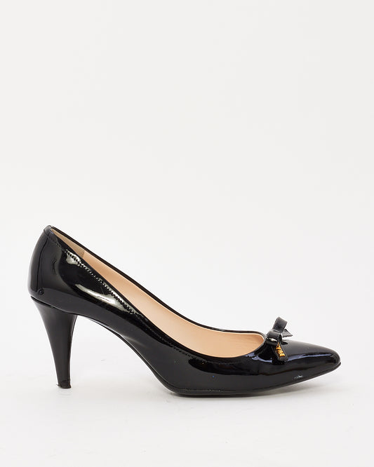 Prada Black Patent Leather Bow Logo Detail Pumps - 38