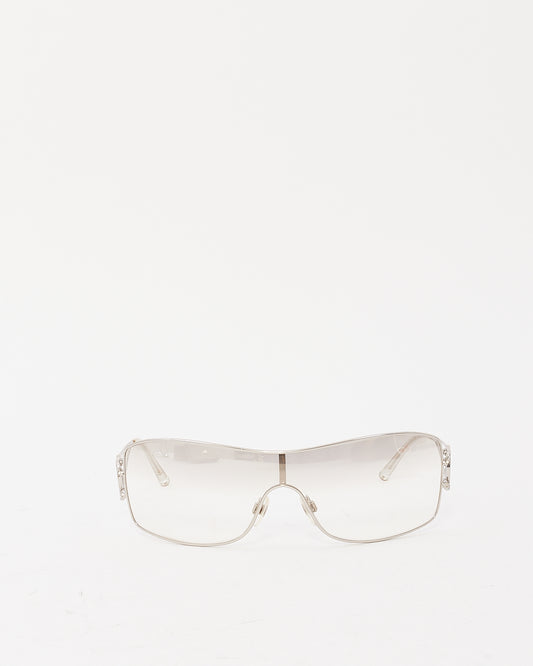 Lunettes de soleil Chanel Vintage Silver Metal Clear Lens Crystal CC Logo Shield