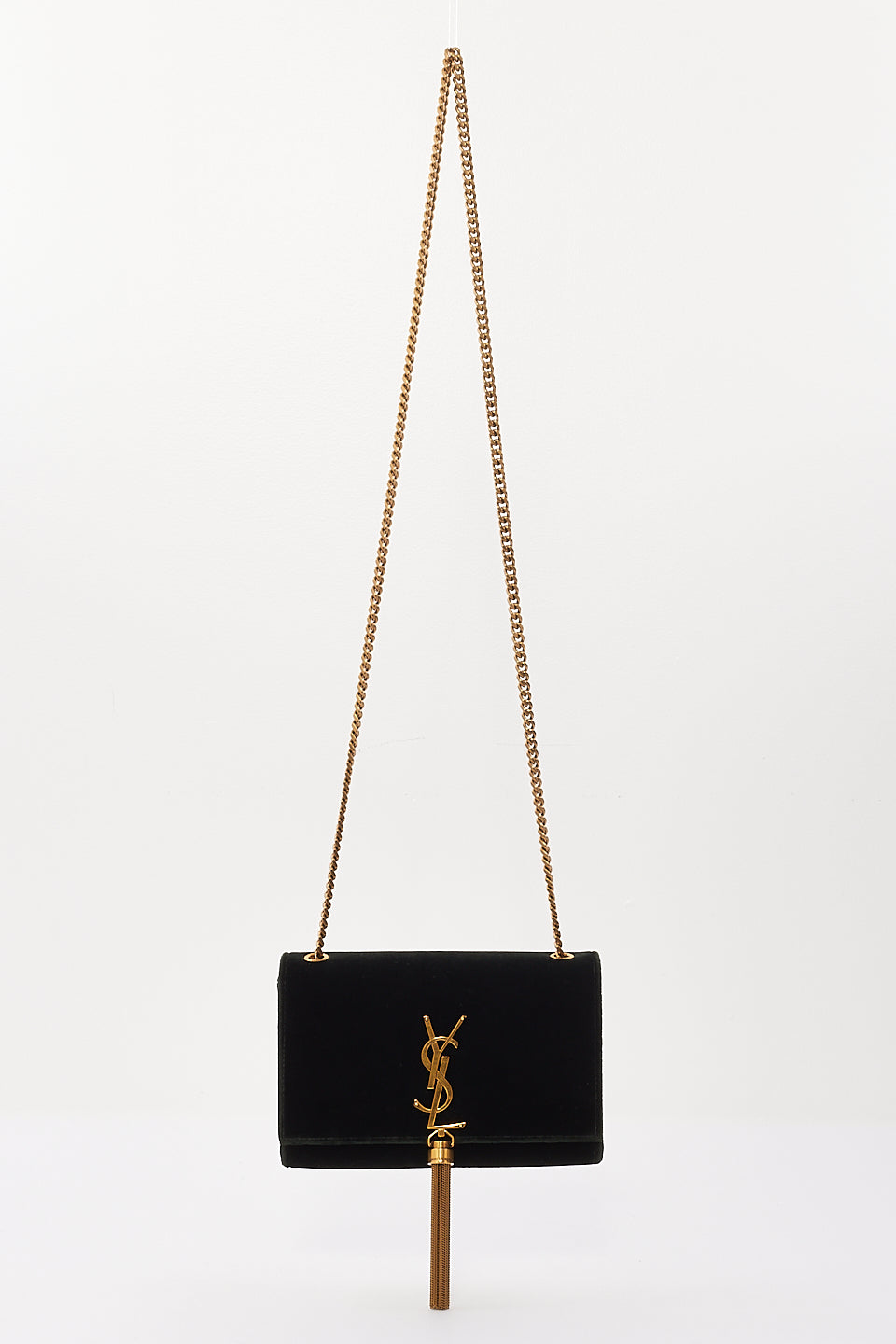 Saint Laurent Green Velvet Small Kate Chain Bag with Tassel