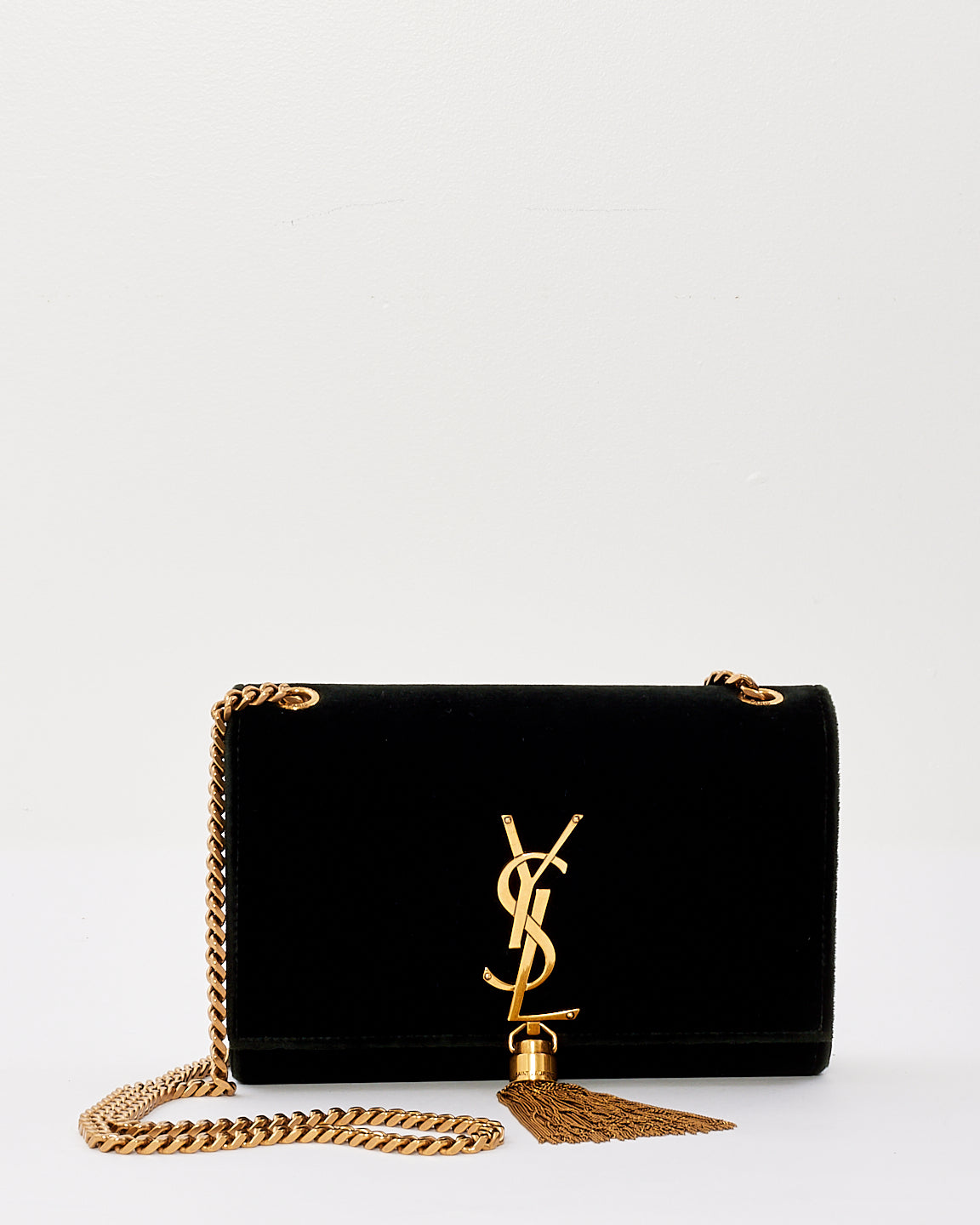 Saint Laurent Green Velvet Small Kate Chain Bag with Tassel