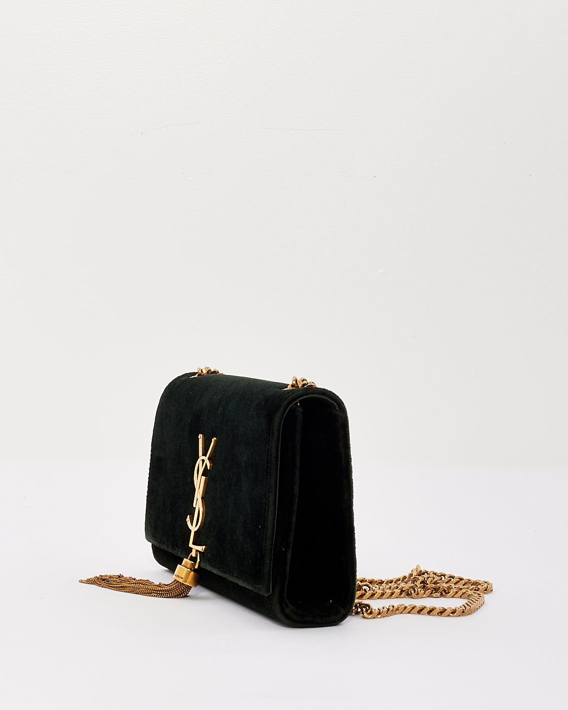 Saint Laurent Green Velvet Small Kate Chain Bag with Tassel