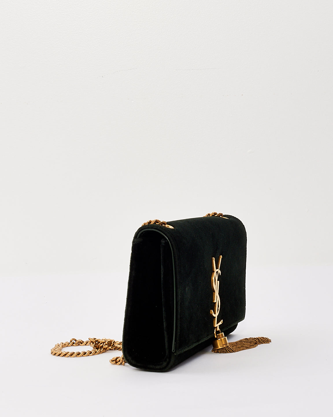 Saint Laurent Green Velvet Small Kate Chain Bag with Tassel