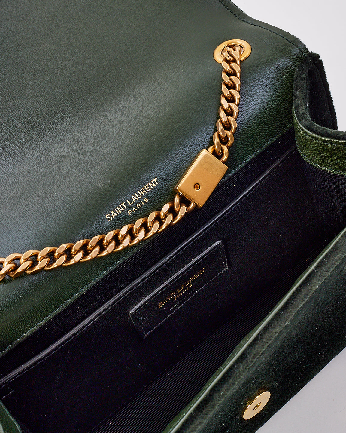 Saint Laurent Green Velvet Small Kate Chain Bag with Tassel