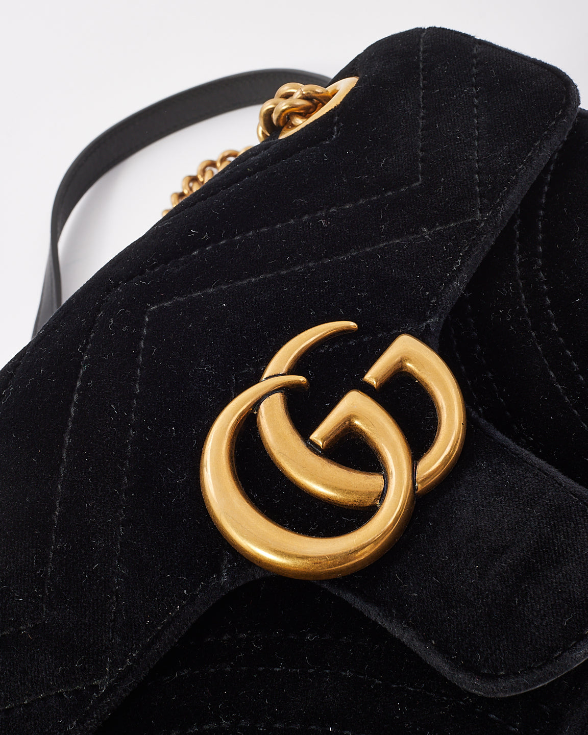 Gucci Black Matelasse Velvet Mini GG Marmont Shoulder Bag