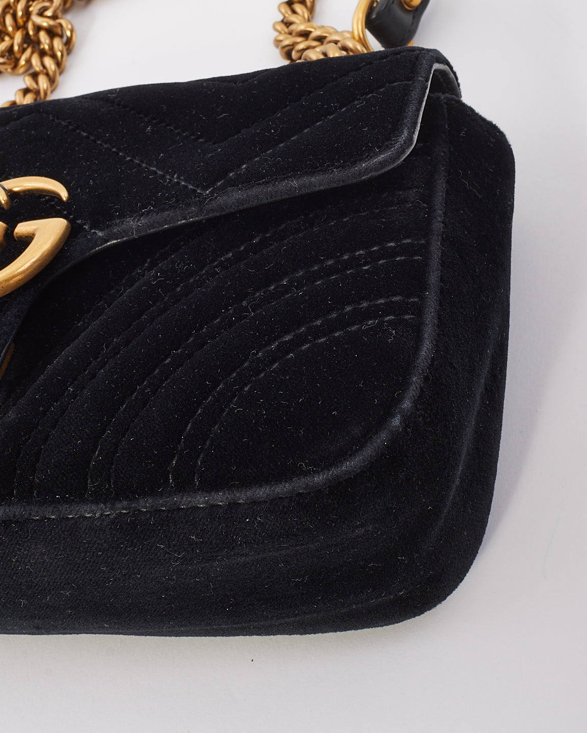 Gucci Black Matelasse Velvet Mini GG Marmont Shoulder Bag