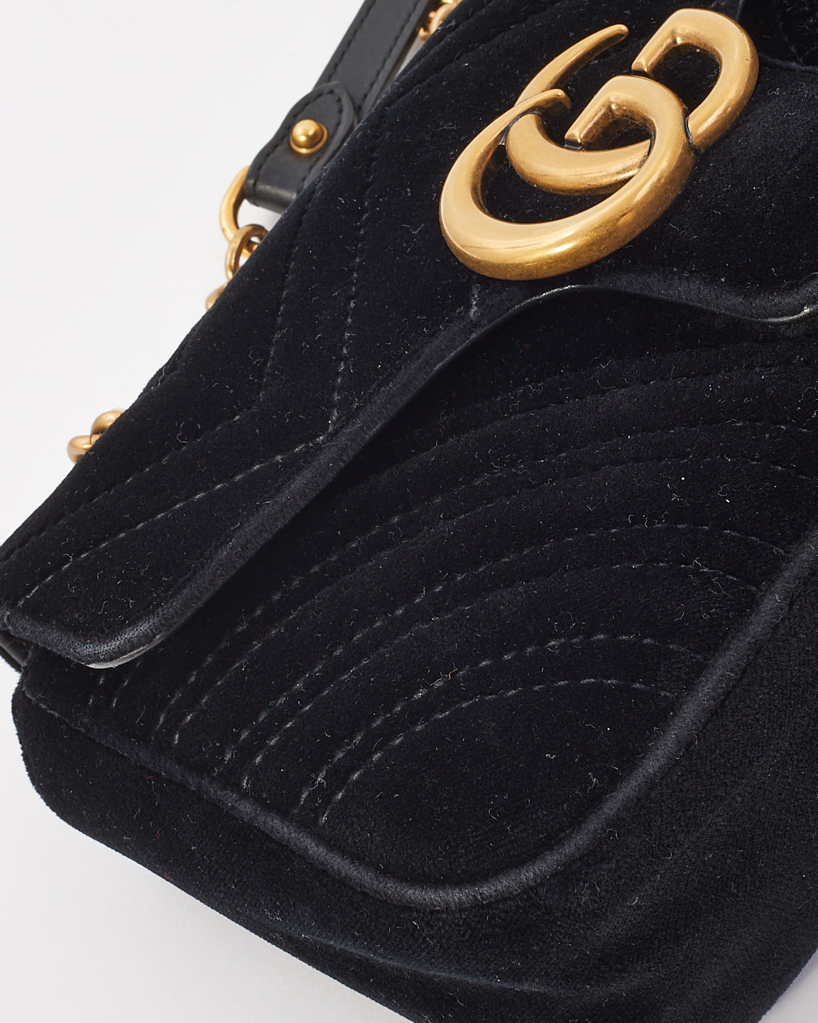 Gucci Black Matelasse Velvet Mini GG Marmont Shoulder Bag