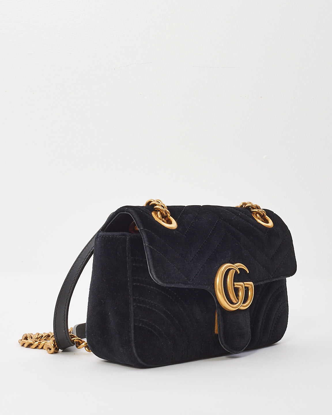 Gucci Black Matelasse Velvet Mini GG Marmont Shoulder Bag