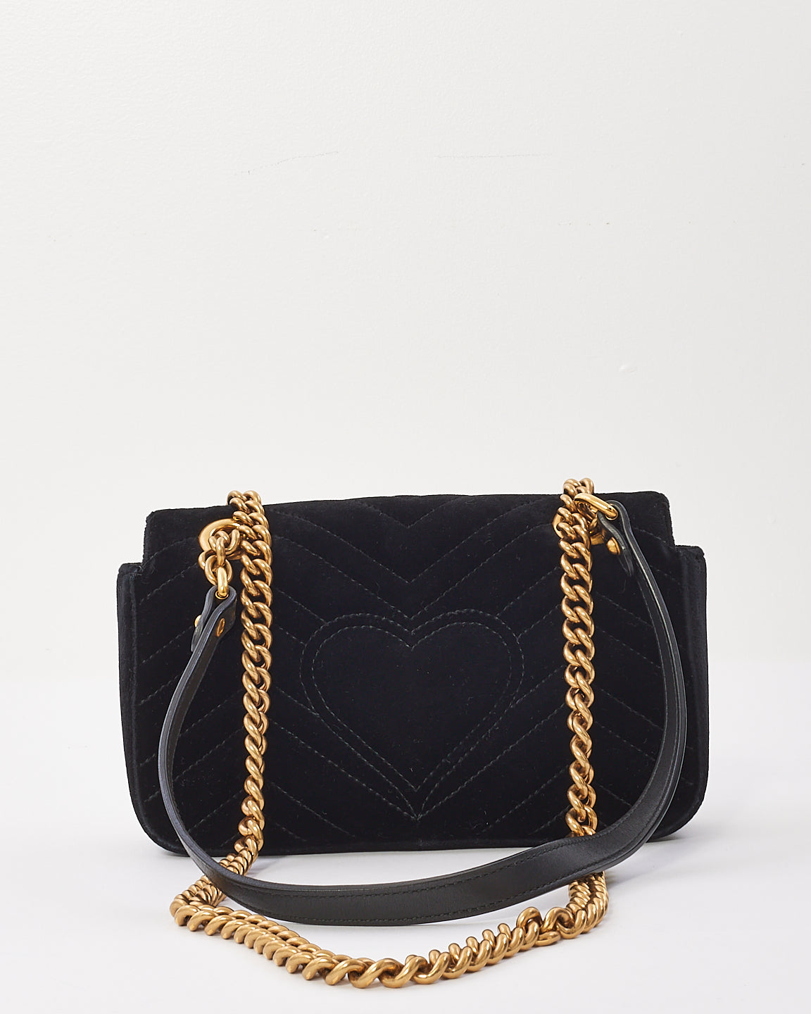 Gucci Black Matelasse Velvet Mini GG Marmont Shoulder Bag