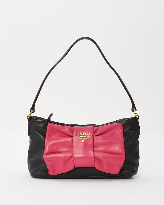 Prada Sac à bandoulière en cuir Nappa Fiocco noir et rose avec petit nœud