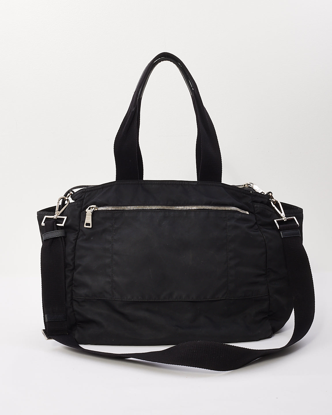 Sac à langer Tessuto bordé de nylon saffiano noir Prada avec sangle